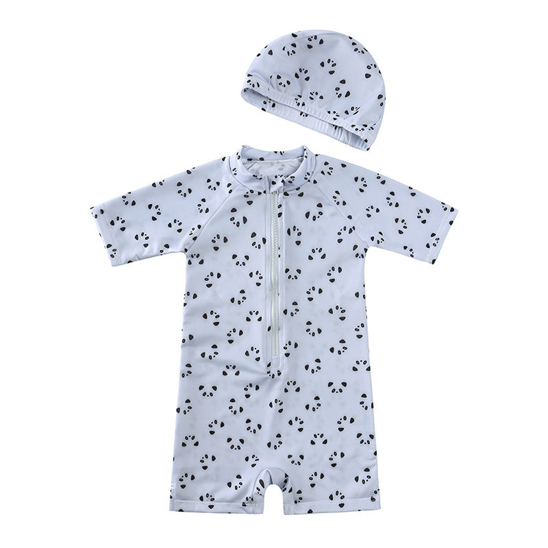 Floral Polyester Fiber One-piece Romper Sunscreen For Boys Swimsuit