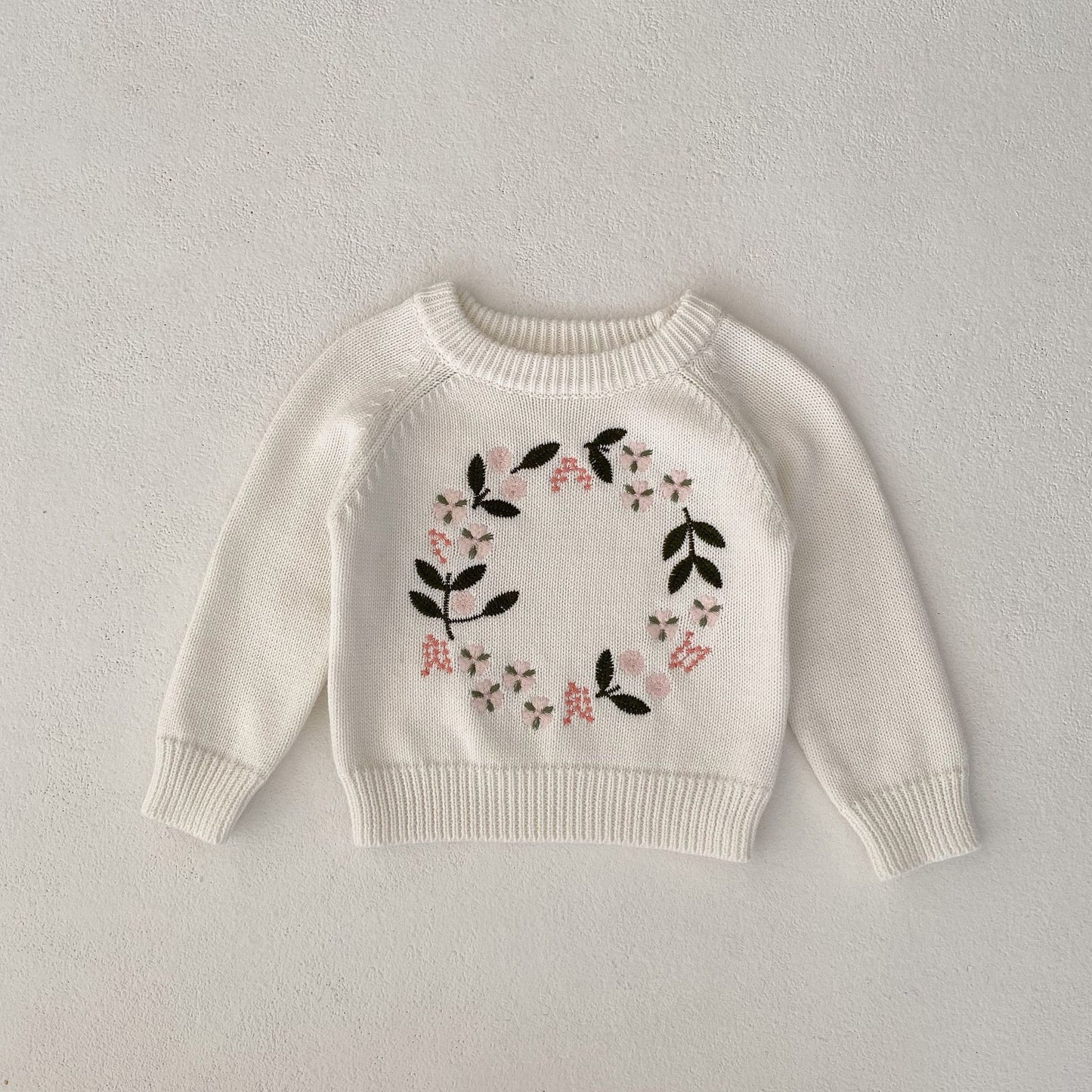 Knitted Shirt Flower Embroidered Pullover Top