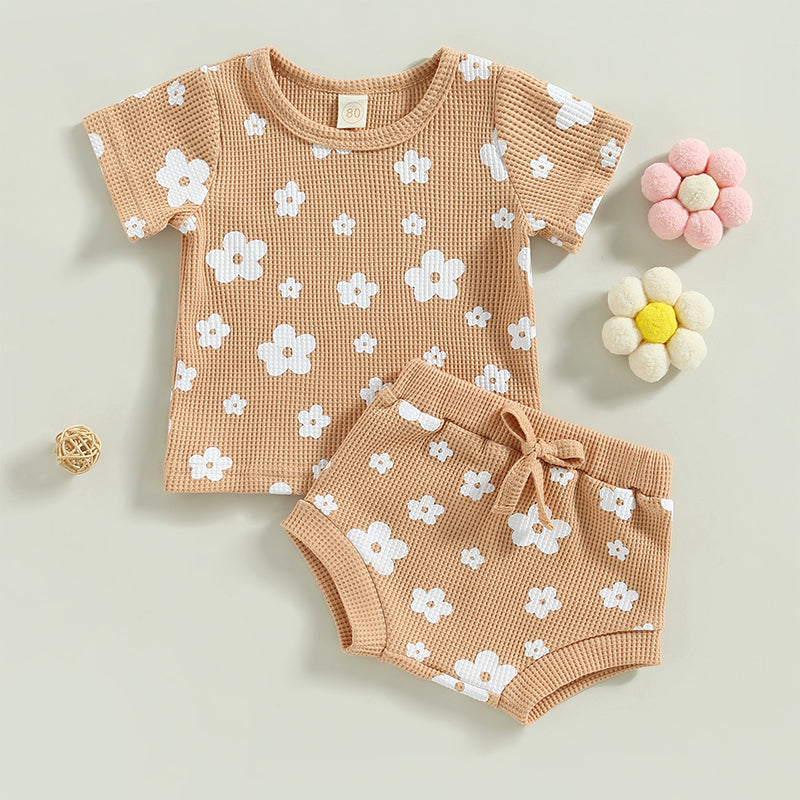 Children's Waffle Printed Two-piece Suit