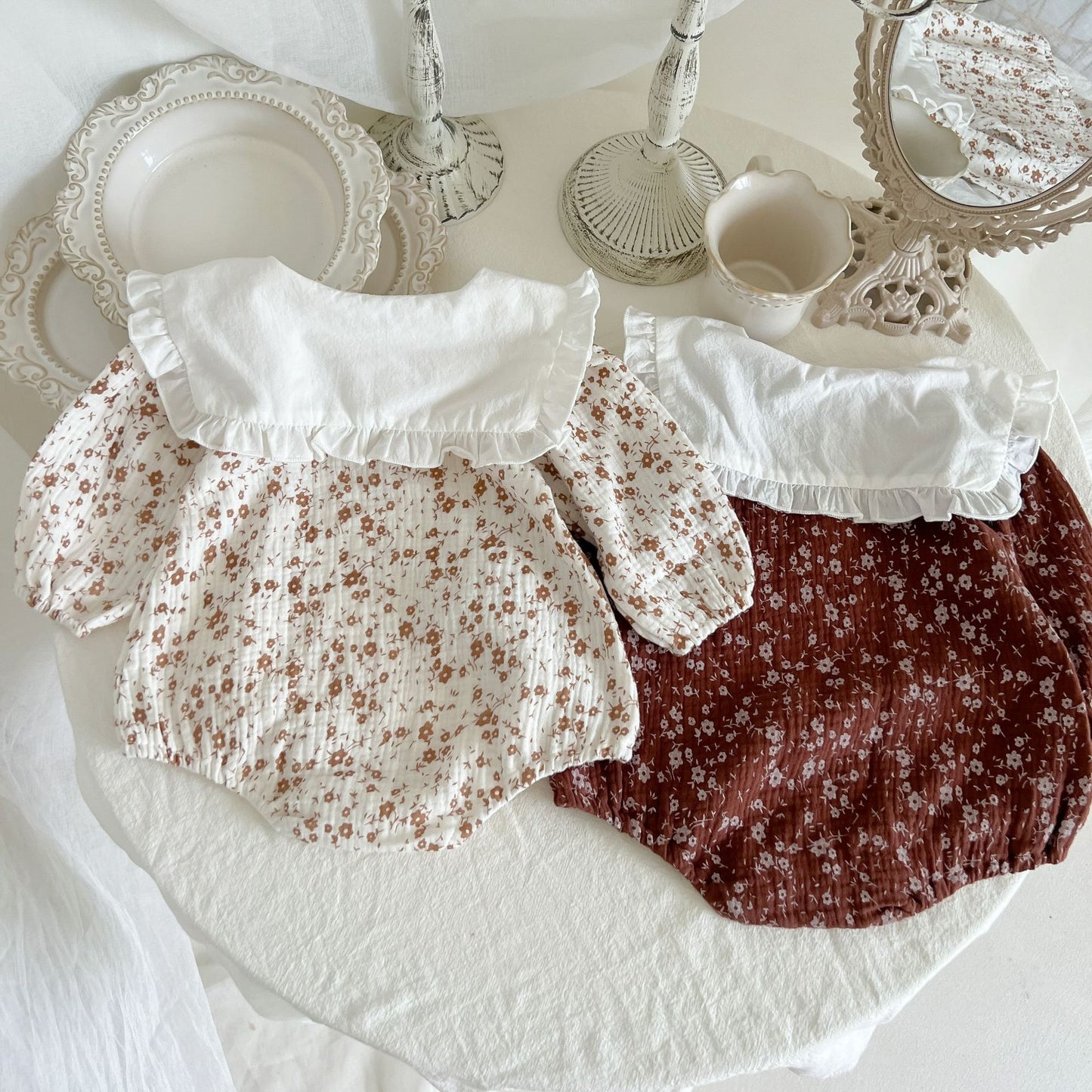 Cotton Double-layer Yarn Floral Onesie Romper Baby Romper Hundred Days Banquet Clothes