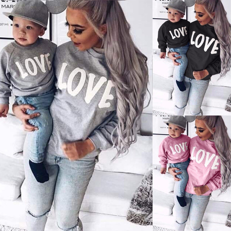 Long sleeve round neck letter LOVE parent-child sweater