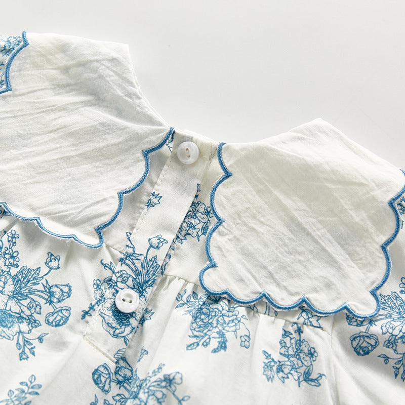 Blue and white porcelain cotton skirt