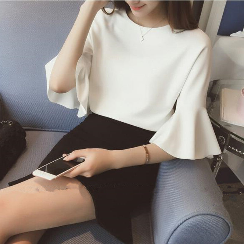 Autumn  Trumpet Sleeves White Top Tee