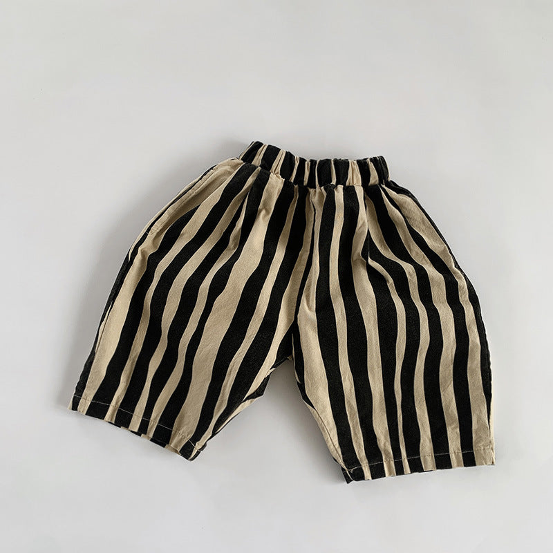 Pure Cotton Breathable Irregular Striped Shorts