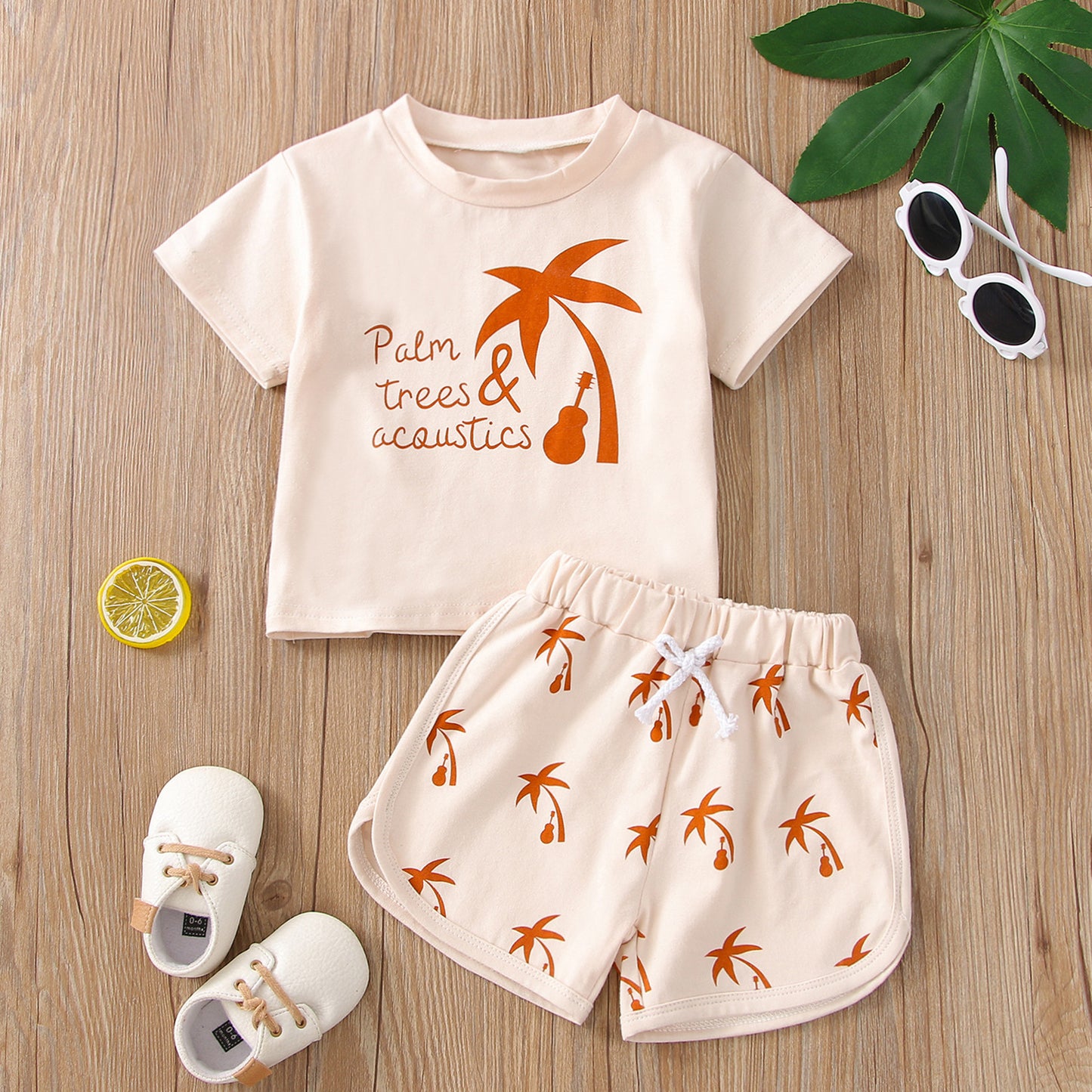 Children's Cotton Suit Coconut Printed Top And Shorts Two-piece Set