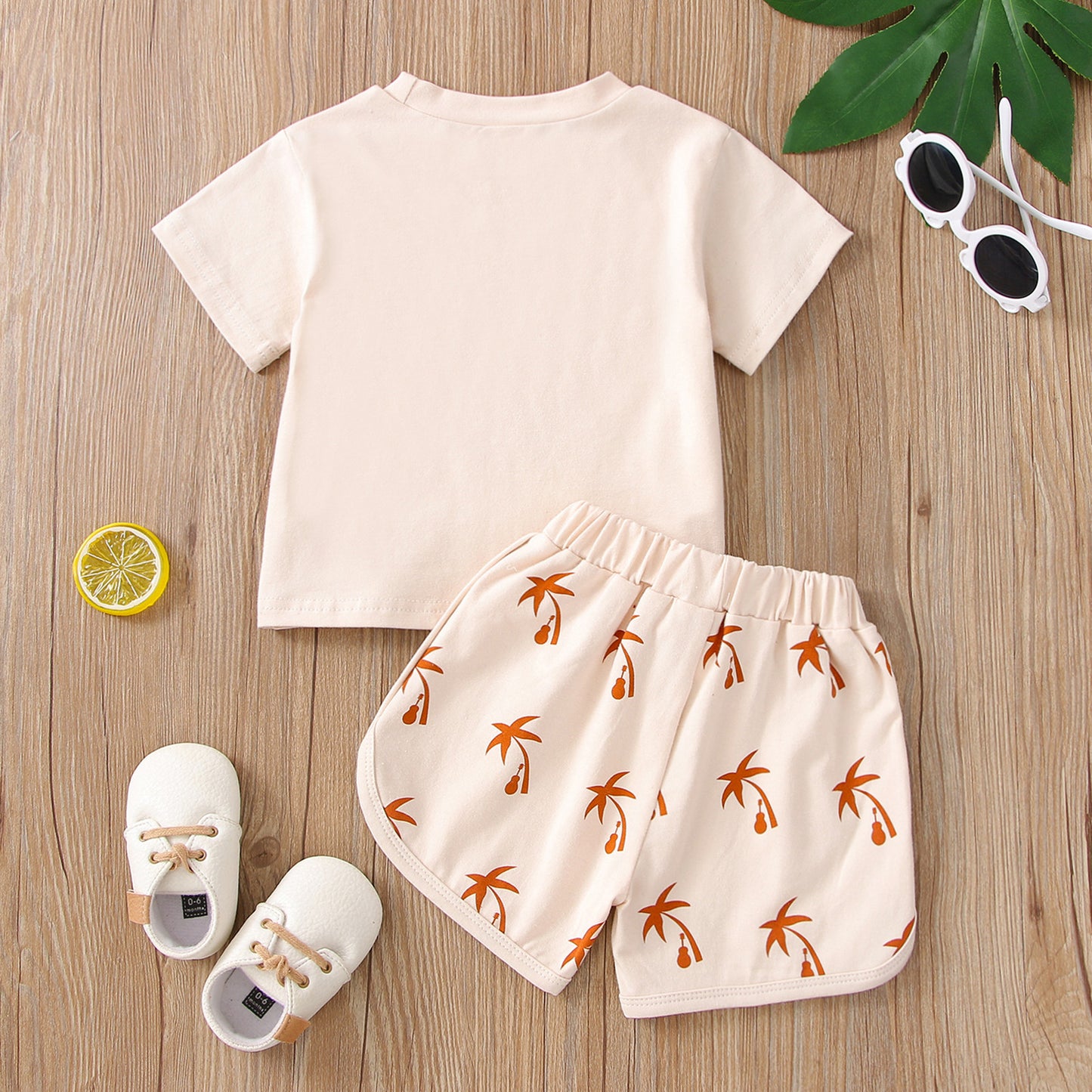 Children's Cotton Suit Coconut Printed Top And Shorts Two-piece Set