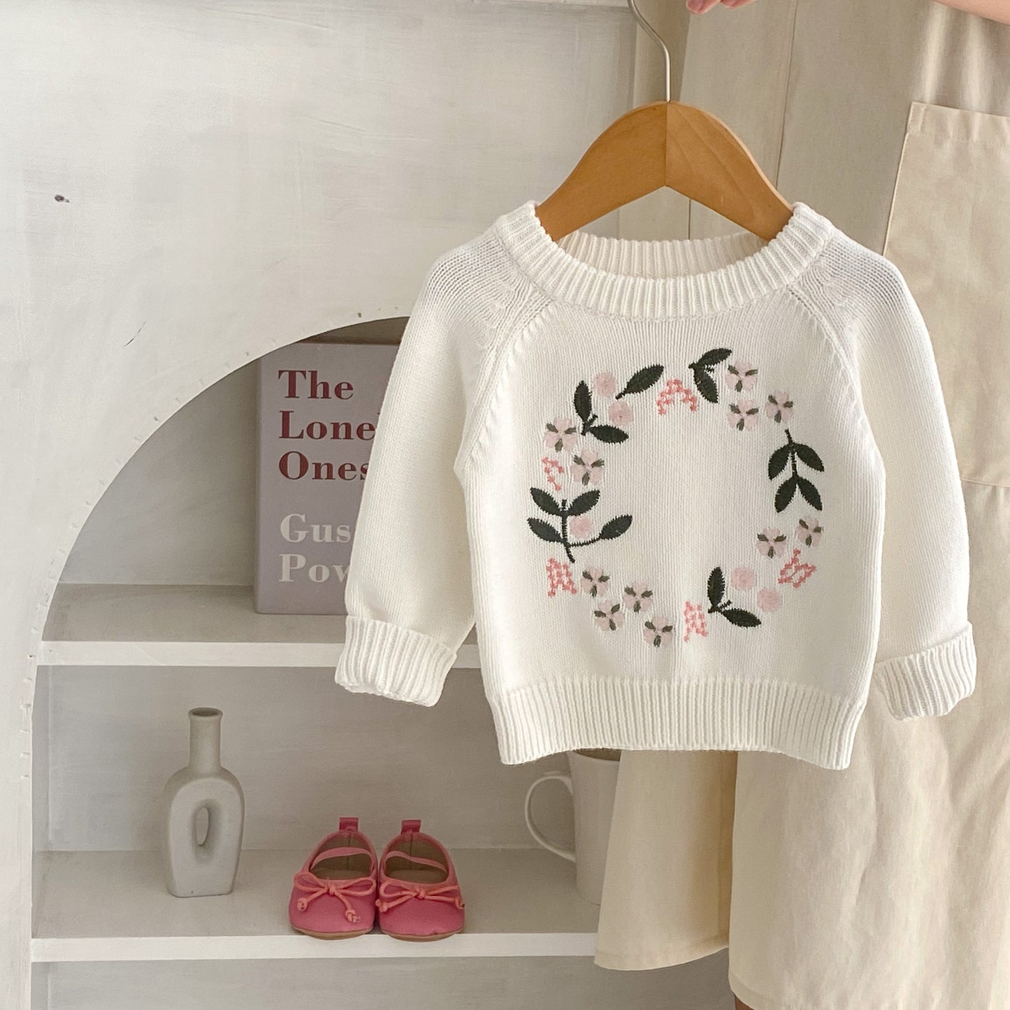 Knitted Shirt Flower Embroidered Pullover Top