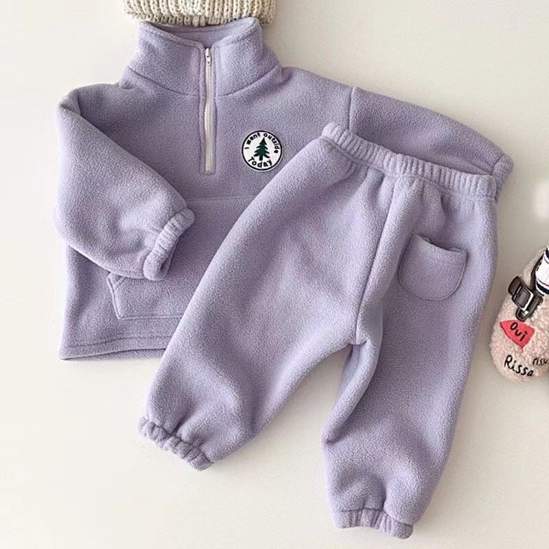 Toddler Wear Fleece-lined Thick Fashion Sweater Pants Two-piece Set