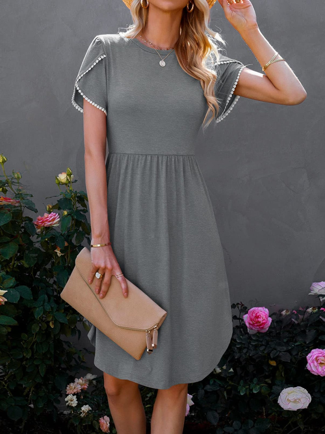 Round Neck Petal Sleeve Dress