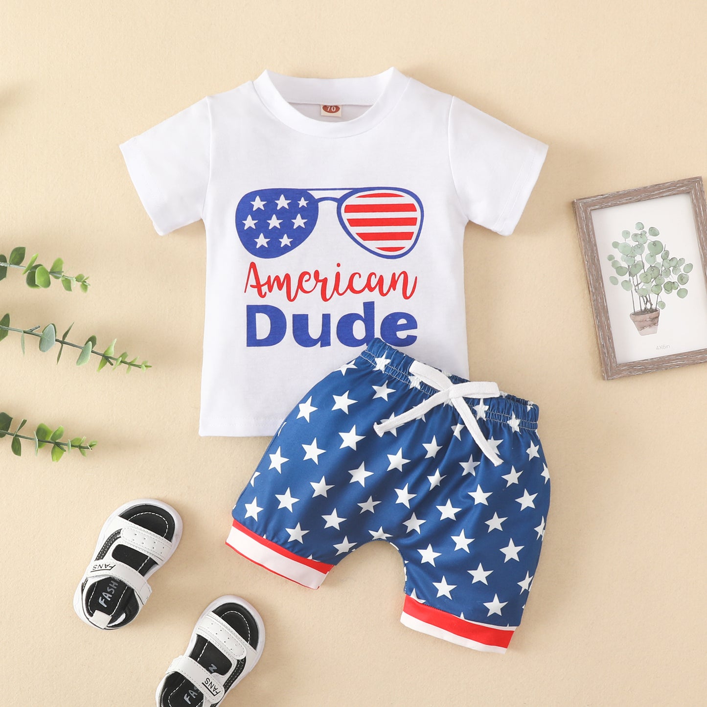 New European And American Boys Alphabet Print Star Stripe Suit