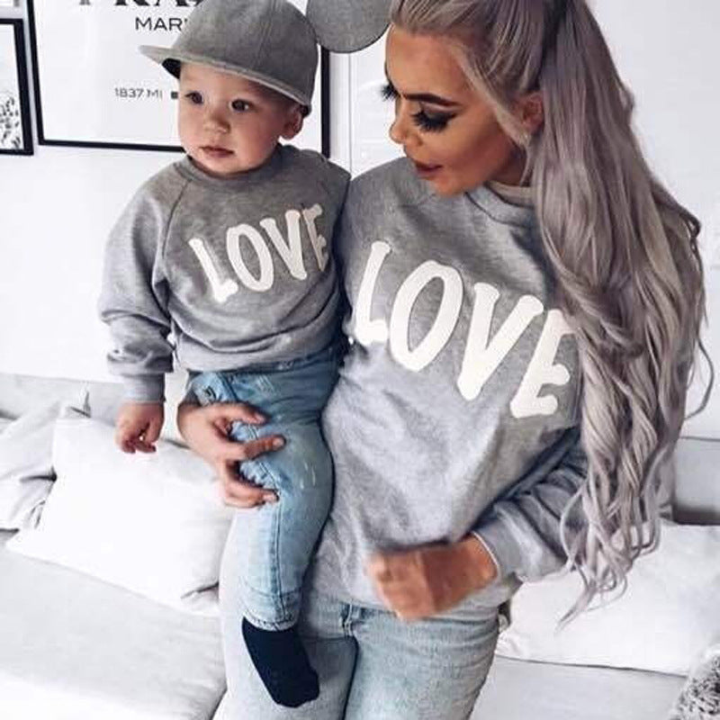 Long sleeve round neck letter LOVE parent-child sweater