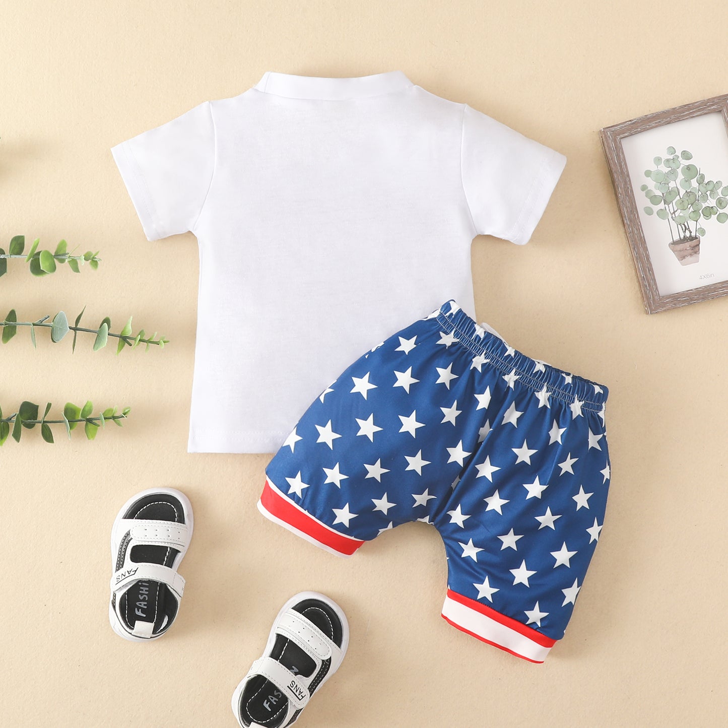 New European And American Boys Alphabet Print Star Stripe Suit