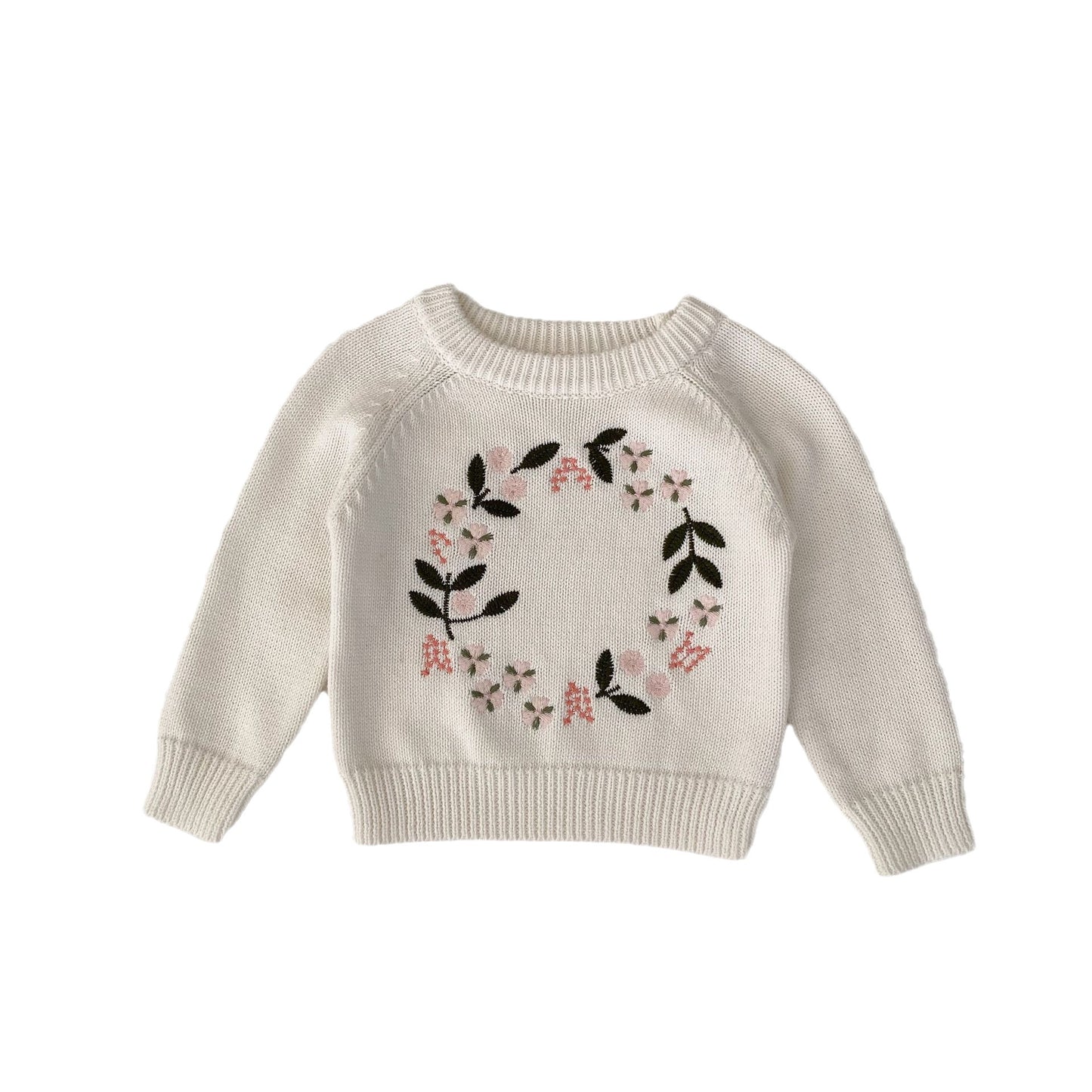 Knitted Shirt Flower Embroidered Pullover Top