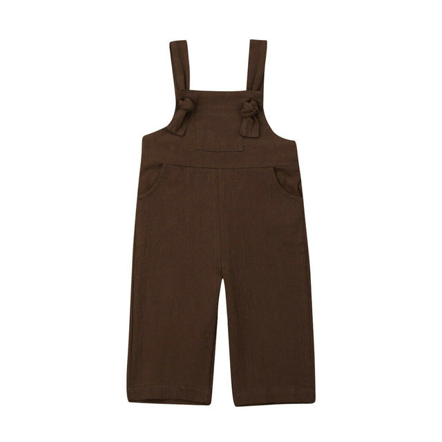 Girls' Summer Suspender Pants Suit Solid Color Short Sleeve