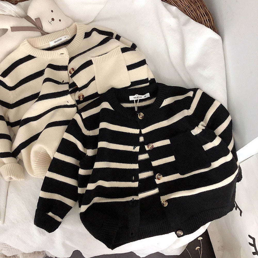 Soft Waxy Striped Cardigan Sweater