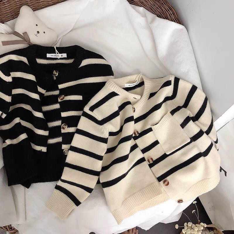 Soft Waxy Striped Cardigan Sweater