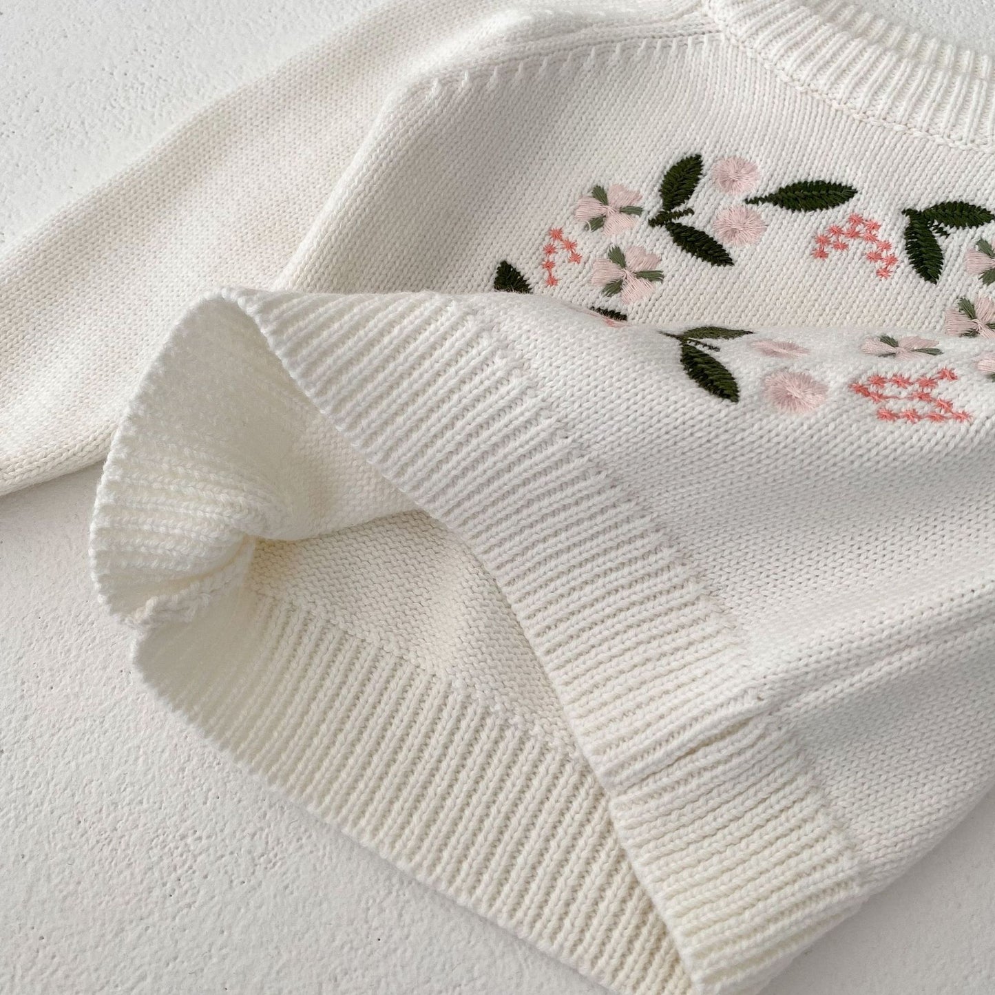 Knitted Shirt Flower Embroidered Pullover Top