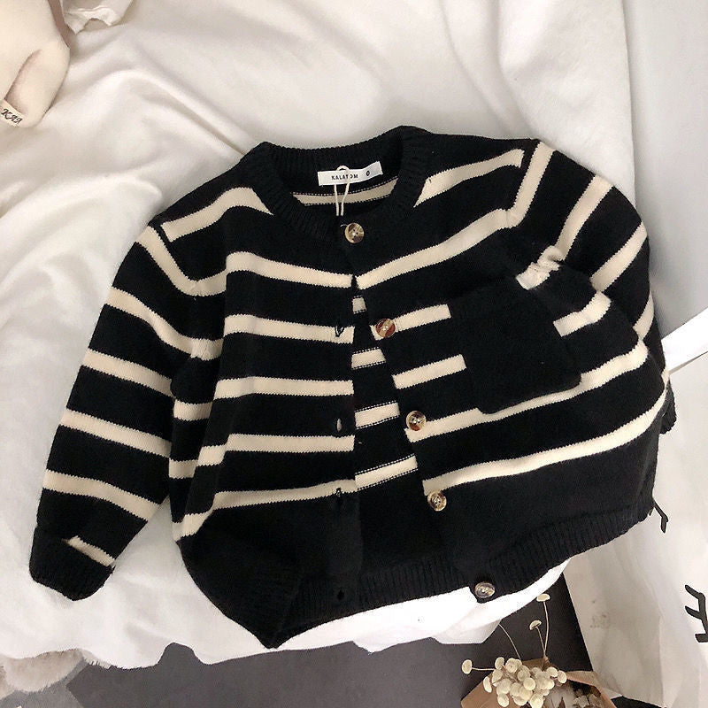 Soft Waxy Striped Cardigan Sweater