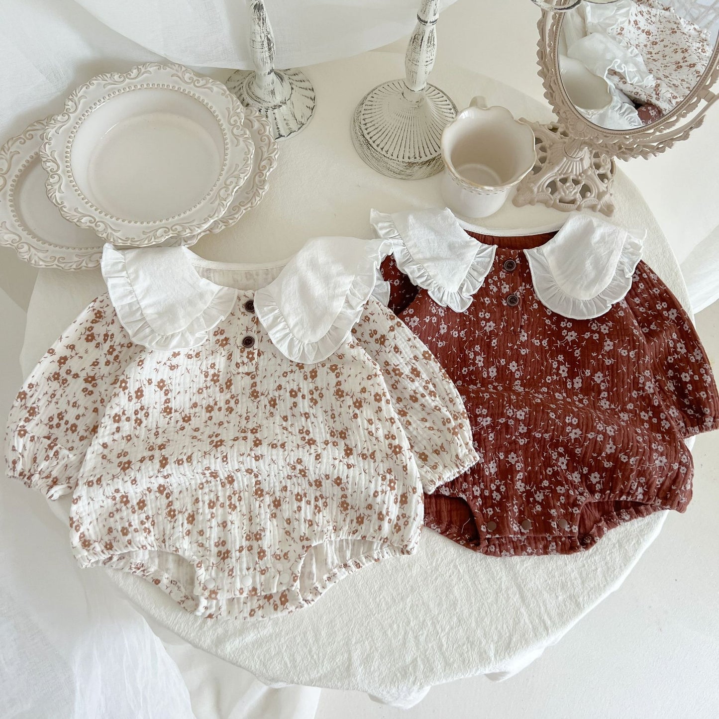 Cotton Double-layer Yarn Floral Onesie Romper Baby Romper Hundred Days Banquet Clothes