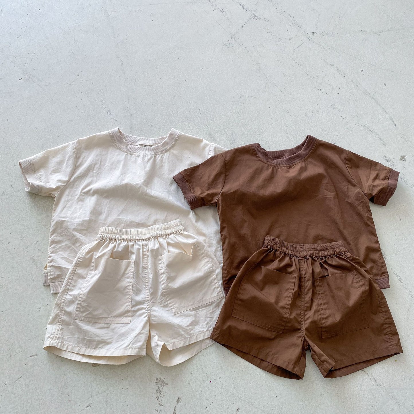 New Japanese Style Simple Loose Pure Cotton Baby Short-sleeved Shorts Two-piece Set