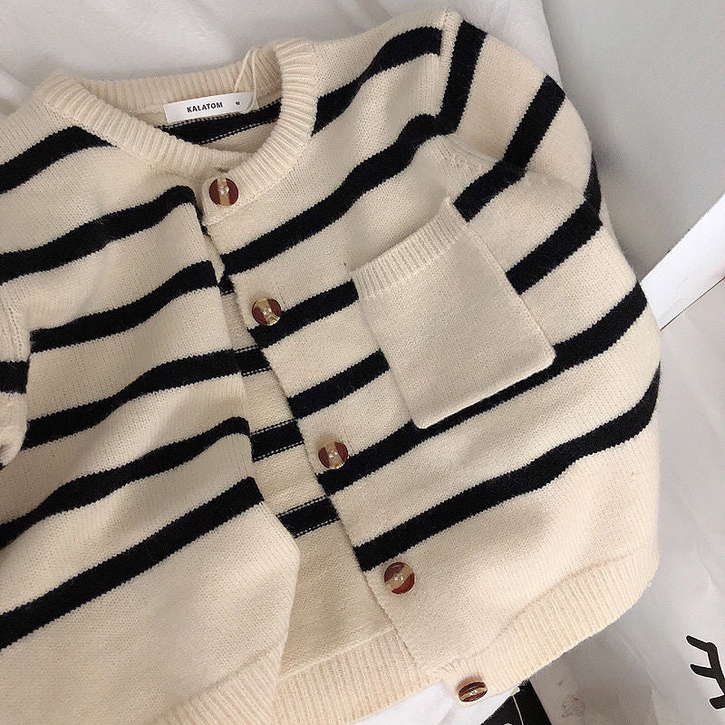 Soft Waxy Striped Cardigan Sweater