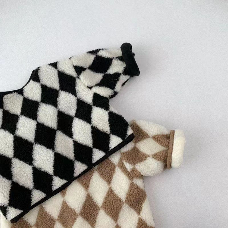 Fleece-lined Chessboard Plaid Coat