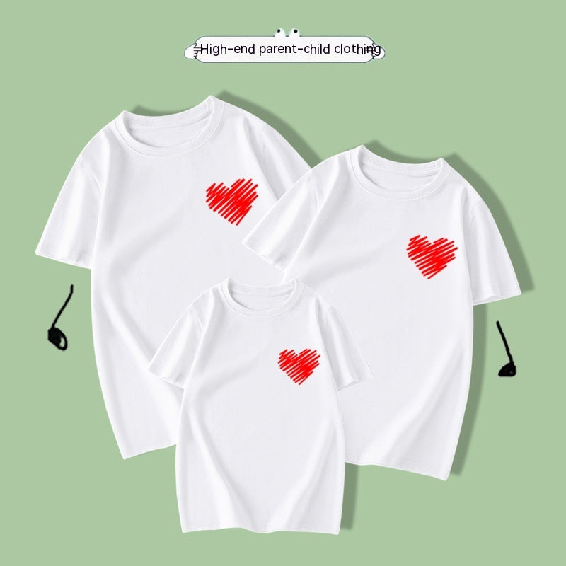 Cotton Short Sleeved Red Small Love Parent-child Clothing