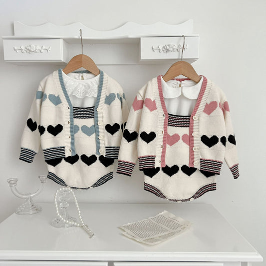 Love Long-sleeved Coat Knitted Suspender Romper