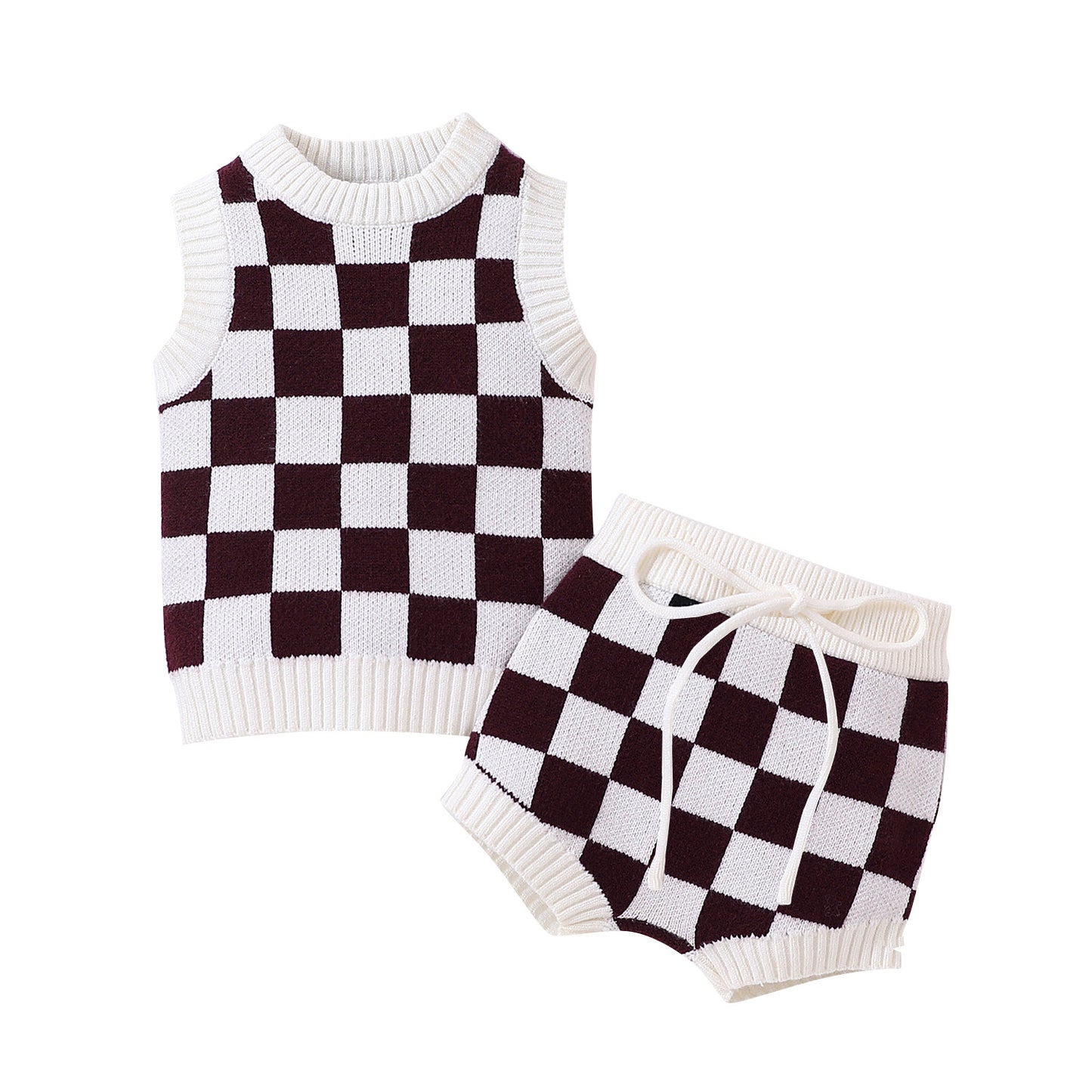 Checker Cotton Sweater Vest Pullover