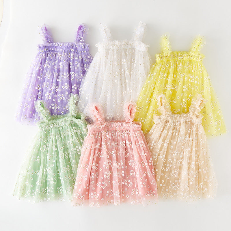 Summer Girls' Sweet Spaghetti-strap Gauze Skirt