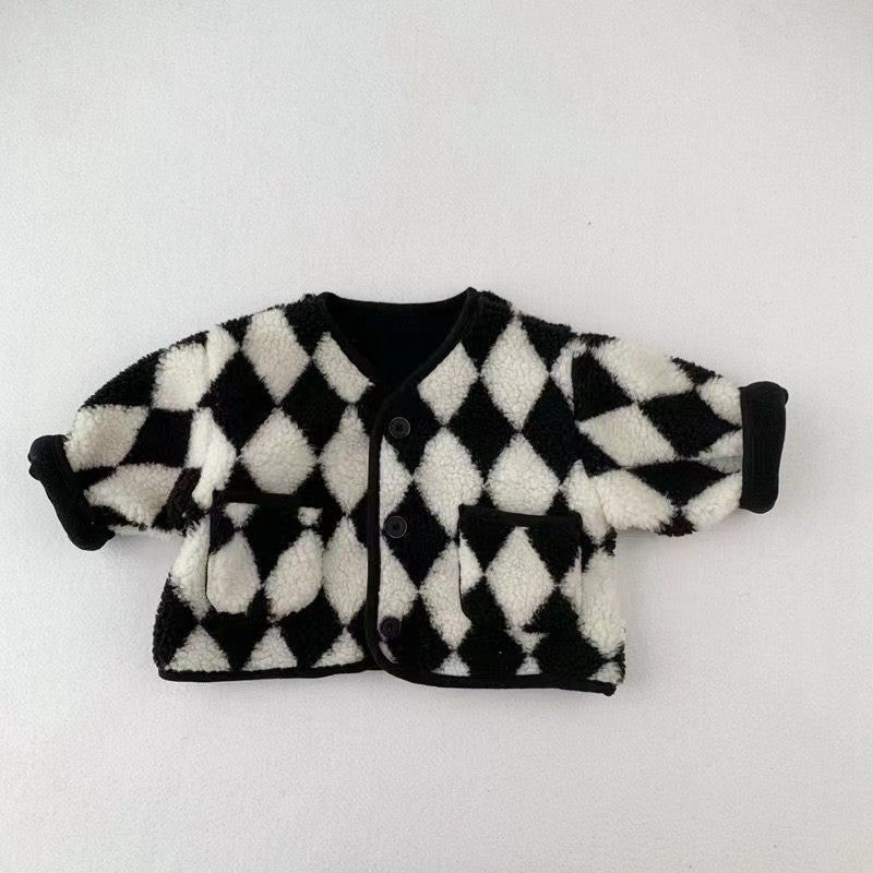 Fleece-lined Chessboard Plaid Coat