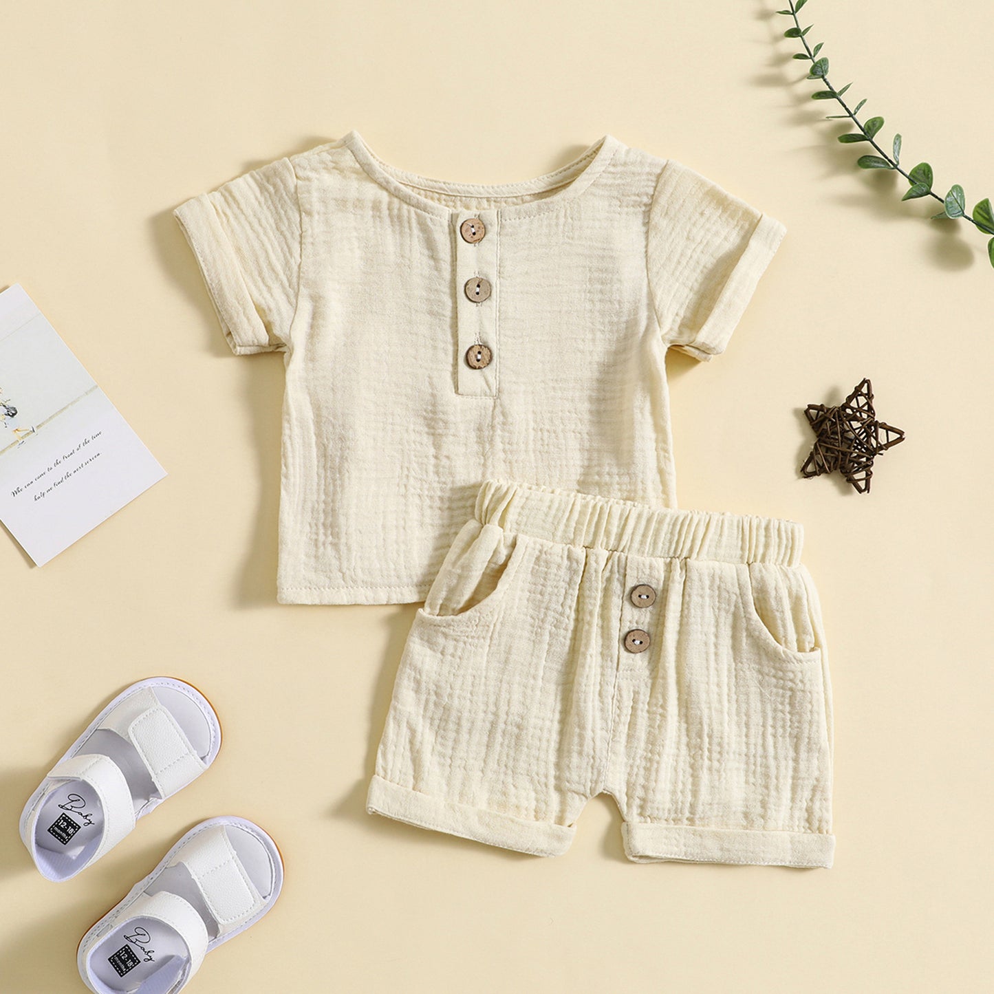 Summer Cotton And Linen T-shirt Shorts Infant Toddler Leisure Pajamas