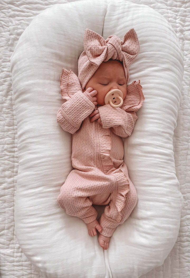 Girl Infant Bodysuit Long-sleeved Knitted Stretch Waffle Jumpsuit