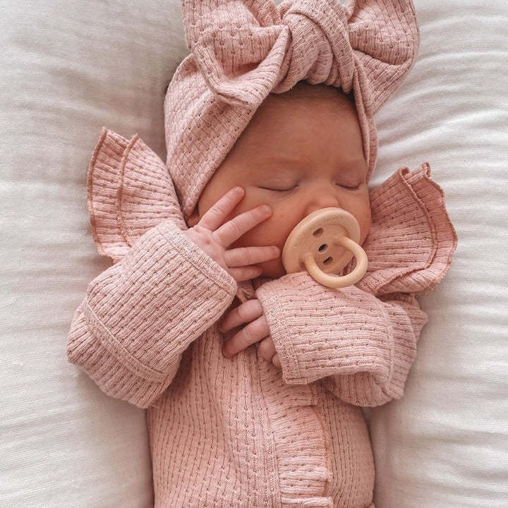 Girl Infant Bodysuit Long-sleeved Knitted Stretch Waffle Jumpsuit