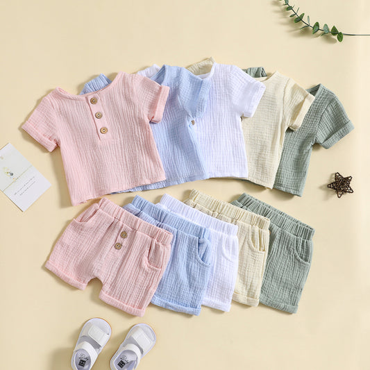 Summer Cotton And Linen T-shirt Shorts Infant Toddler Leisure Pajamas