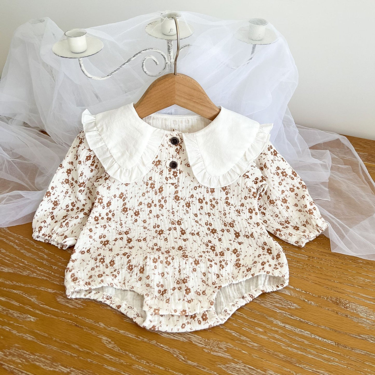 Cotton Double-layer Yarn Floral Onesie Romper Baby Romper Hundred Days Banquet Clothes