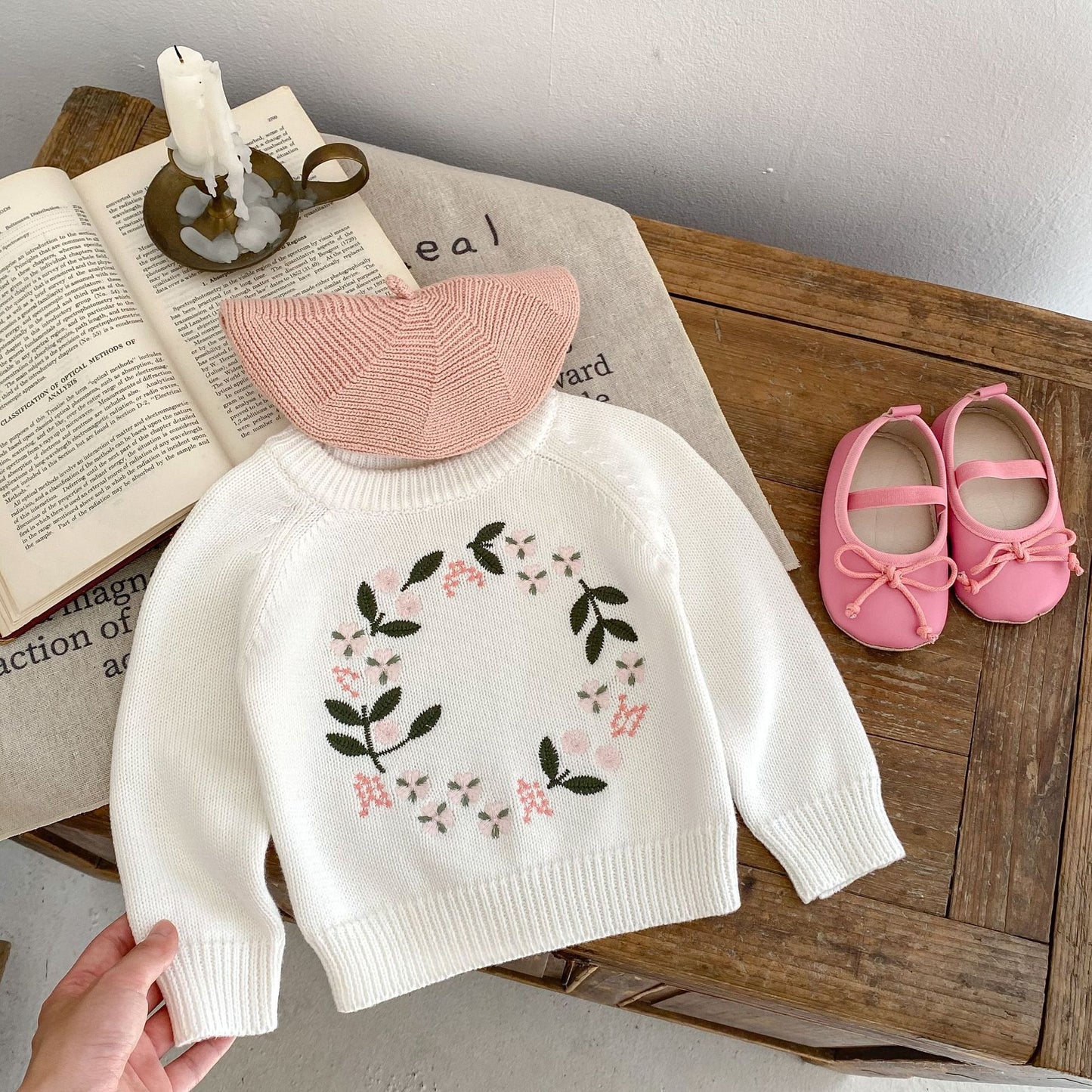 Knitted Shirt Flower Embroidered Pullover Top