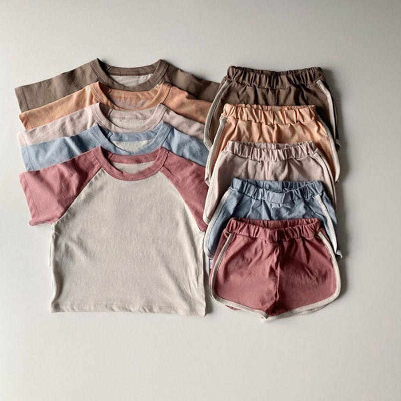 Boys And Girls Color Contrast T-shirt Shorts Set