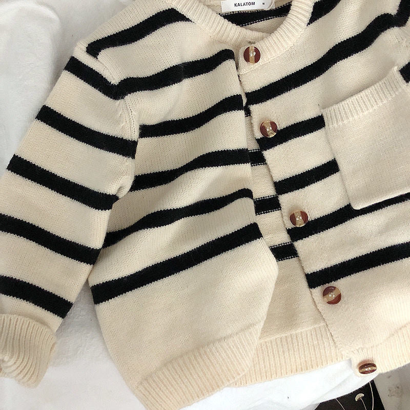 Soft Waxy Striped Cardigan Sweater