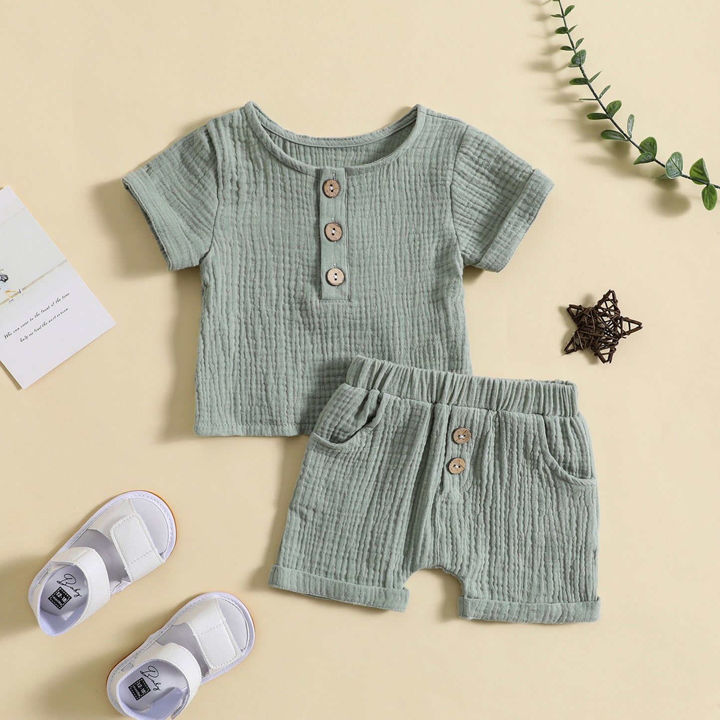 Summer Cotton And Linen T-shirt Shorts Infant Toddler Leisure Pajamas