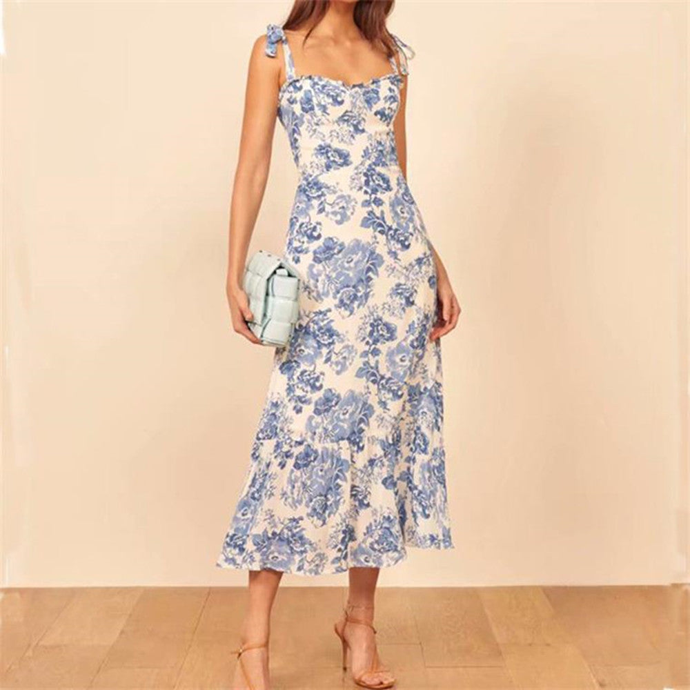 Blue And White Porcelain Long Sling Dress