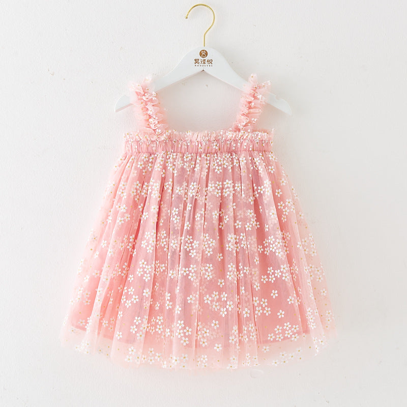 Summer Girls' Sweet Spaghetti-strap Gauze Skirt