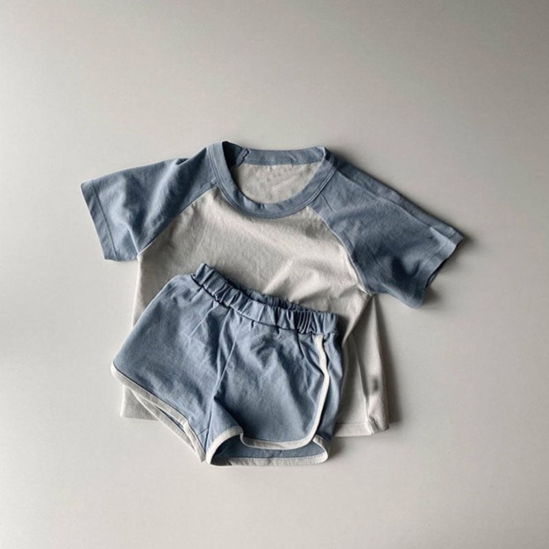 Boys And Girls Color Contrast T-shirt Shorts Set