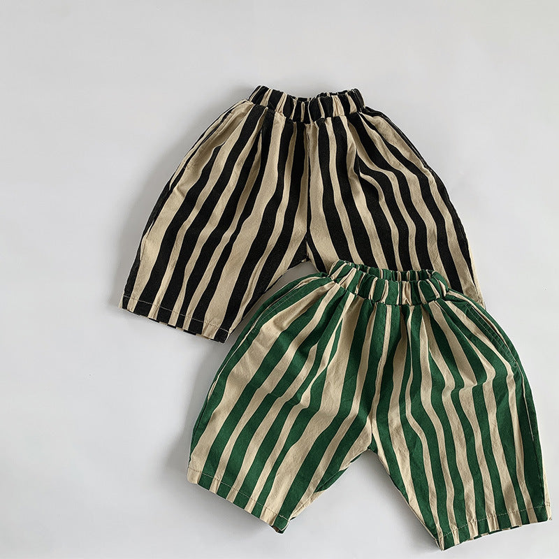 Pure Cotton Breathable Irregular Striped Shorts