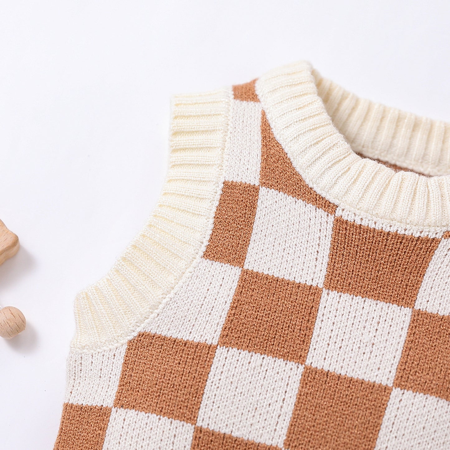 Checker Cotton Sweater Vest Pullover