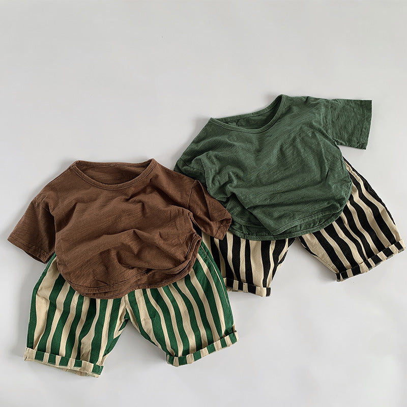 Pure Cotton Breathable Irregular Striped Shorts