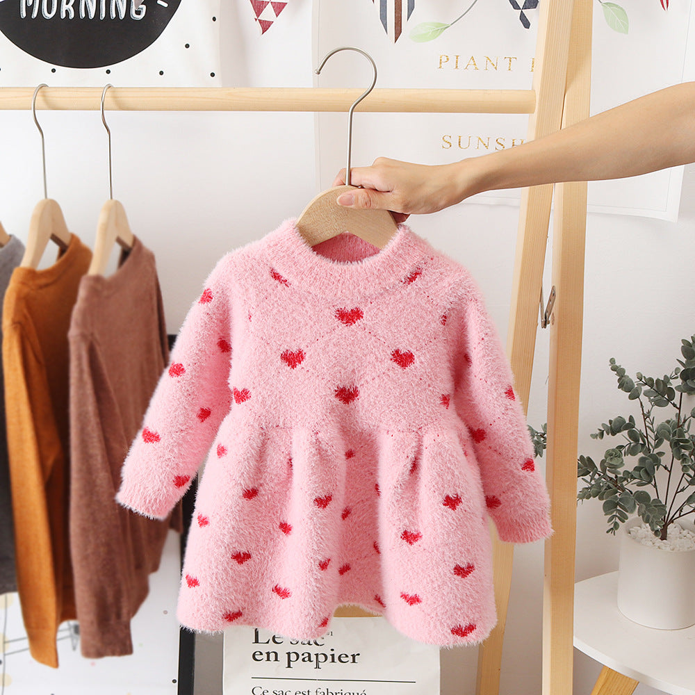 Girls' Winter Clothing Mink Sweater Princess Dress Baby Girl Sweater Baby Winter Western Style Pullover Skirt