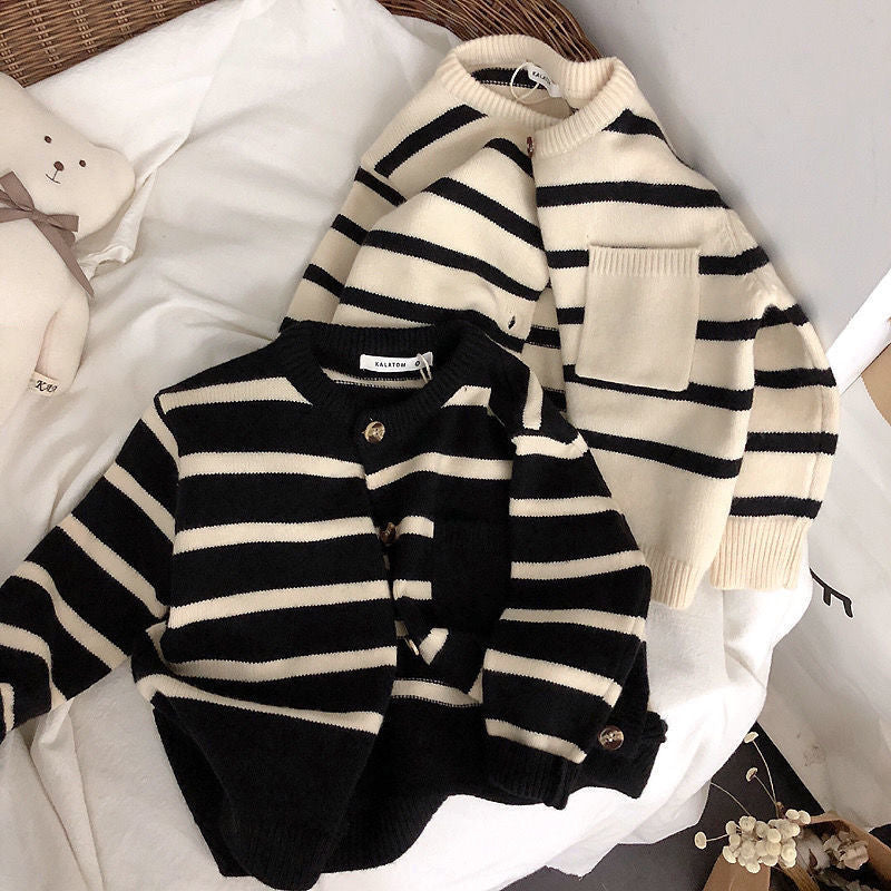 Soft Waxy Striped Cardigan Sweater