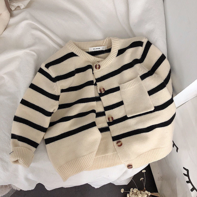 Soft Waxy Striped Cardigan Sweater