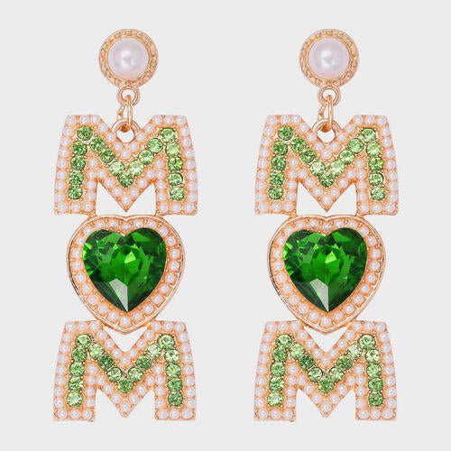 MOM Pearl Rhinestone Alloy Earrings